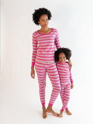 Womens Pink Stripes Cotton Pajamas - Berry-Chime