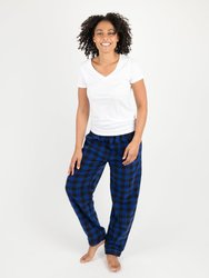 Womens Plaid Fleece Pants - Black-Navy