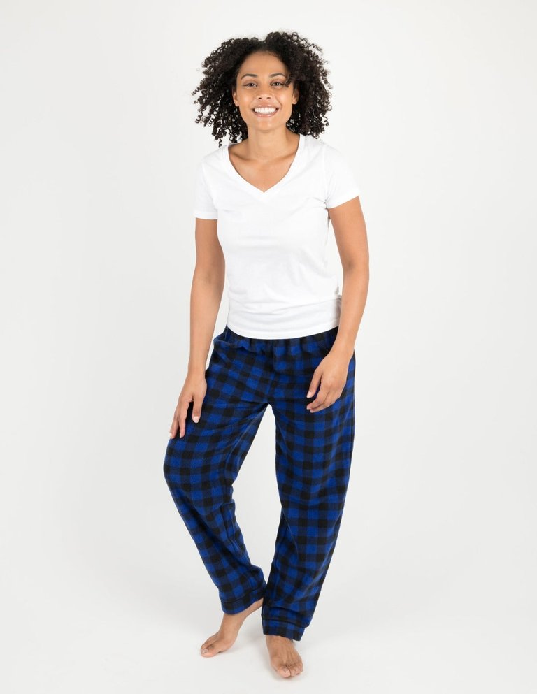 Womens Plaid Fleece Pants - Black-Navy