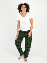 Womens Plaid Fleece Pants - Green-Black
