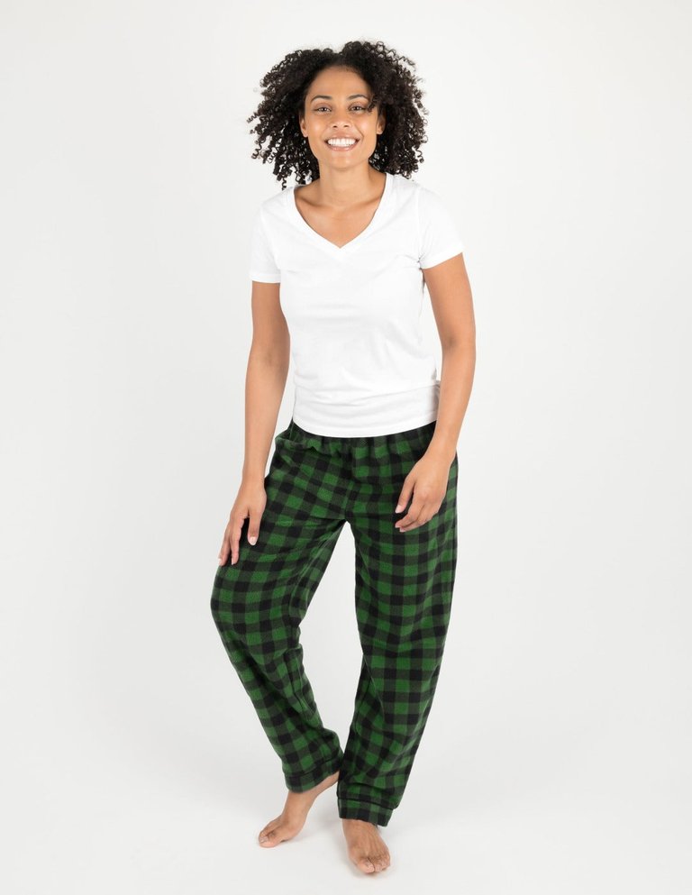 Womens Plaid Fleece Pants - Green-Black