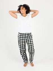 Womens Plaid Fleece Pants - Black-White