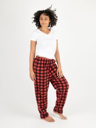 Womens Plaid Fleece Pants - Red-Black