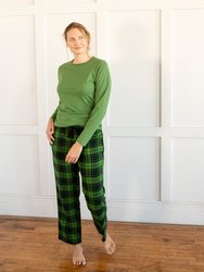 Womens Print Flannel Pajama Sets - Green-black