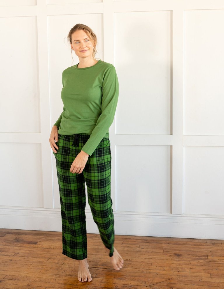 Womens Print Flannel Pajama Sets - Green-black