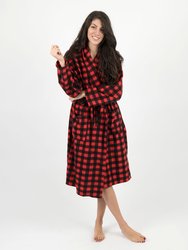 Women's Red & Black Plaid Fleece Robe