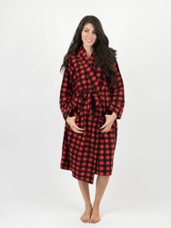 Women's Red & Black Plaid Fleece Robe - Red-Black