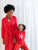 Women's Red Solid Color Flannel Robe - Red