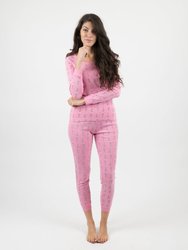 Womens Retro Rainbow Two Piece Cotton Pajamas - Ballerina-Pink