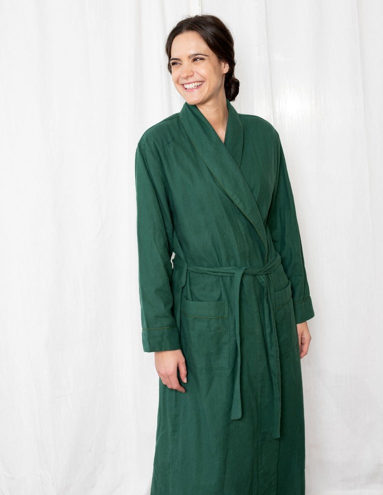 Womens Solid Color Flannel Robe - Green