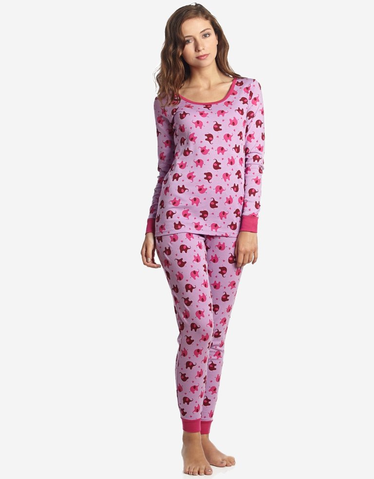 Womens Zoo Animals Cotton Pajamas - Elephant Pink