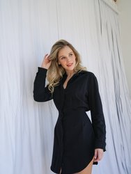 Aida Cotton Blouson Button-Down Dress - Black