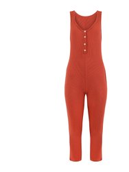 Costa Organic Cotton Waffle Thermal Pocketed Jumpsuit - Brick