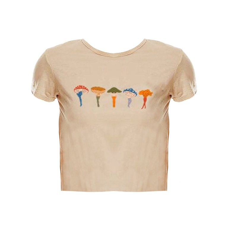 Cropped Everyday Organic Cotton Tee - Dancing Shrooms