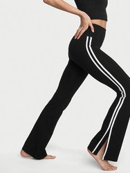 Ella Organic Cotton High-Rise Flare Stripe Leggings - Black