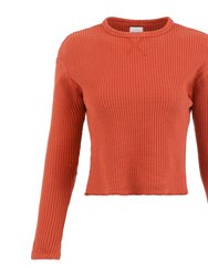 Fiona Organic Cotton Waffle Thermal Pullover Top - Brick - Brick