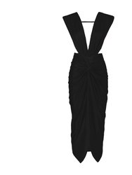 Goddess Ruched Twist Dress - Noir