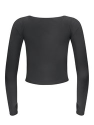 Hailey Mesh and Cotton Long Sleeve Top - Nero