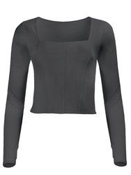 Hailey Mesh and Cotton Long Sleeve Top - Nero