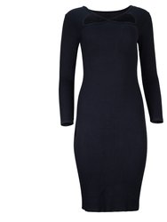Jenny Long Sleeve Cutout Midi Rib Dress - Black