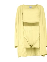 Kora Cotton Tank, Shorts And Robe Sleep Set - Banana
