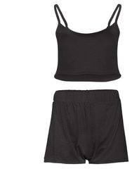 Kora Cotton Tank, Shorts And Robe Sleep Set - Black