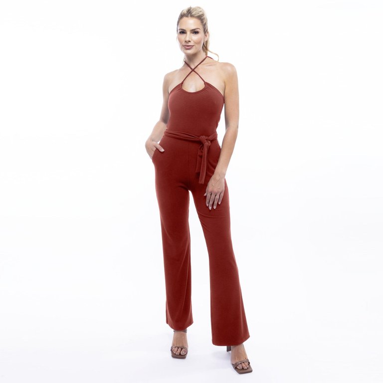 Lindsey Halter Jumpsuit - Cinnamon - Cinnamon