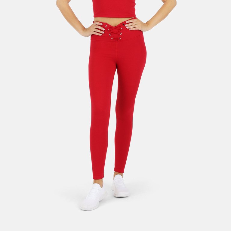 Mika Rib Lace Up Legging - Red - Red