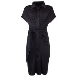 Mona Front Tie Midi Dress - Black - Black