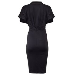 Mona Front Tie Midi Dress - Black