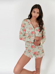 Nina Silk Pajama Short Set - Blooming Bouquet - Blooming Bouquet