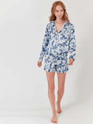 Nina Silk Pajama Short Set - Dusty Blue