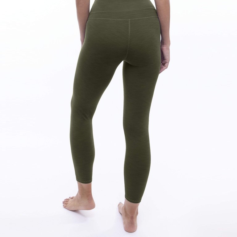 Rib 7/8 High Waisted Legging - Heather Forest Green