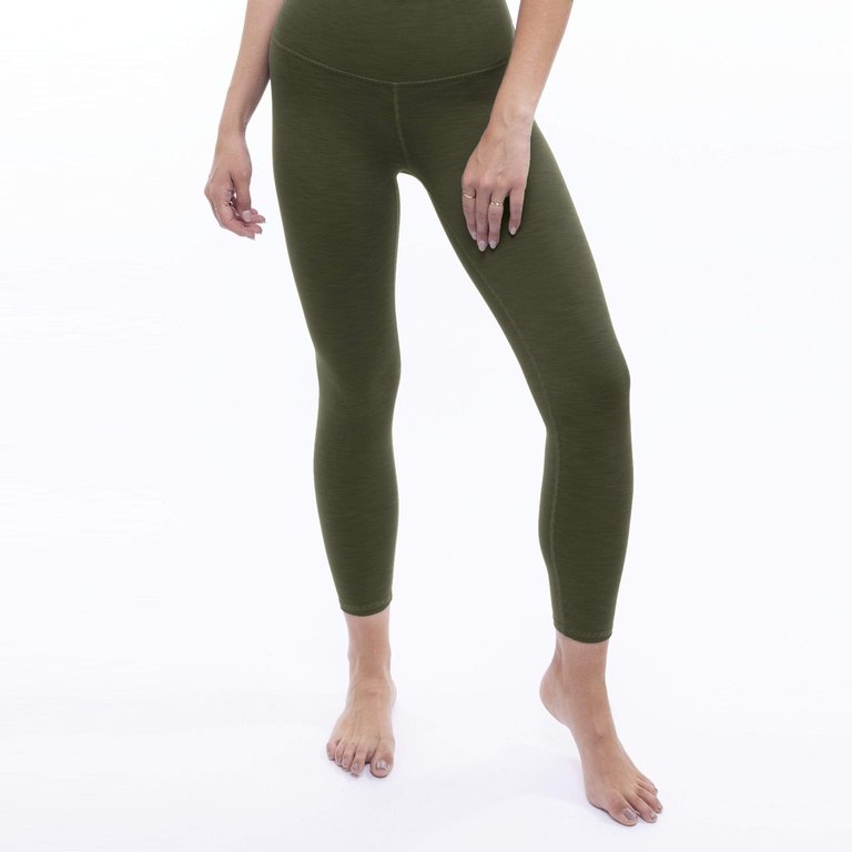 Rib 7/8 High Waisted Legging - Heather Forest Green - Heather Forest Green