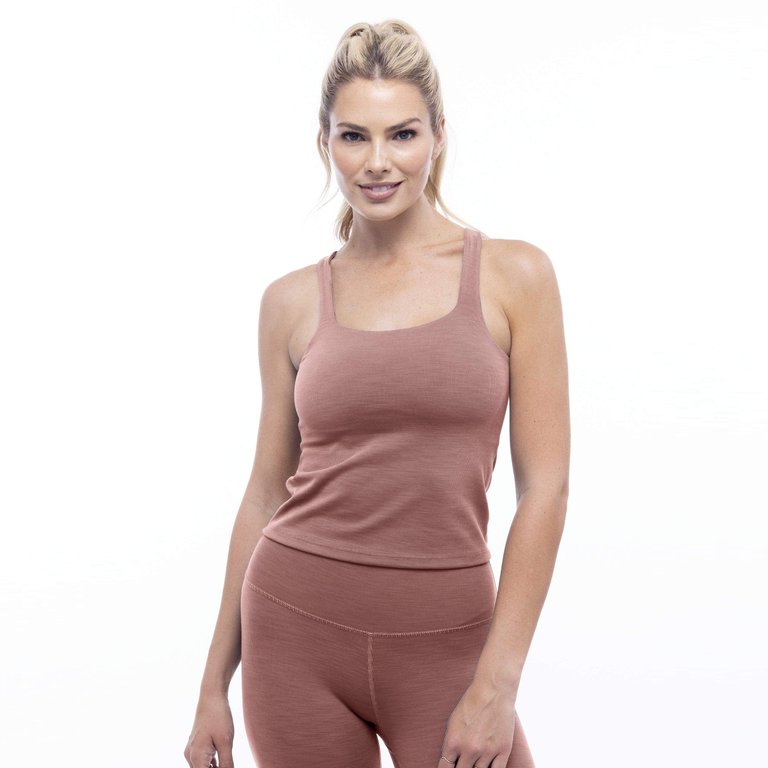 Rib Square Neck Tank - Rose - Rose