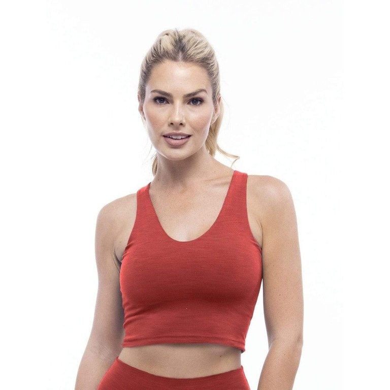 Rib V-Neck Cropped Tank - Cayenne - Cayenne