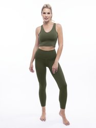 Rib V-Neck Cropped Tank - Heather Forest Green