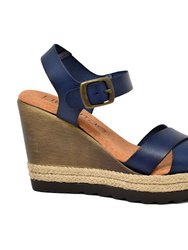 Breana Leather Wedge Sandal - Blue