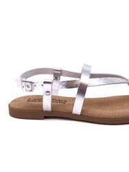 Cinta Flat Sandal In Leather - Silver