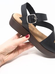 Danae Platform Leather Sandal - Black