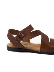 Emelyn Flat Leather Sandal - Brown