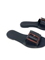 Gena Leather Flat Sandal - Black