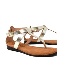 Jackalyn Flat Sandal In Leather - Dorado