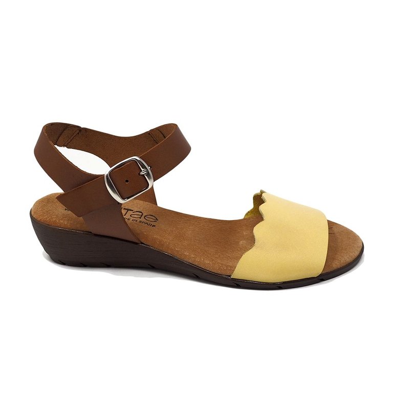 Minerva Low Wedge Leather Sandal - Yellow