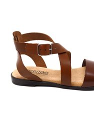 Salvia Flat Sandal In Leather - Brown