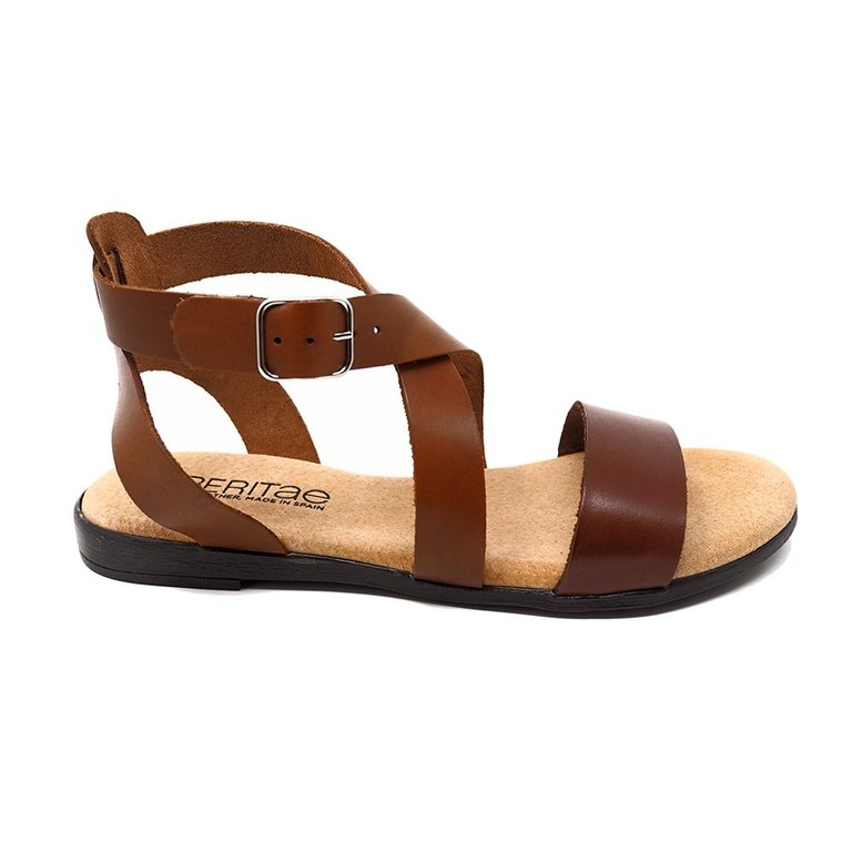 Salvia Flat Sandal In Leather - Brown