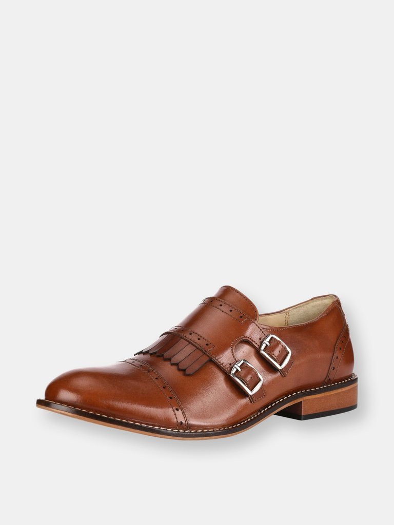 Auburn Leather Oxford Style Monk Straps - Tan