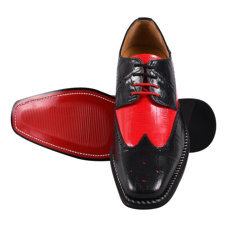 Boyka Leather Red Bottom Oxford Style Dress Shoes - Black/Red