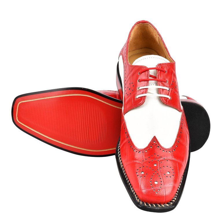 Boyka Leather Red Bottom Oxford Style Dress Shoes - Red/White
