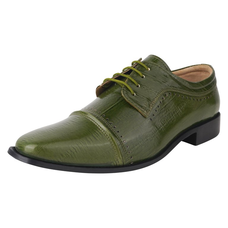 BRUCE Leather Oxford Style Dress Shoes - Olive